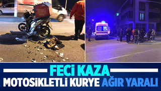 Servis aracı ile çarpışan motosikletli kurye ağır yaralı