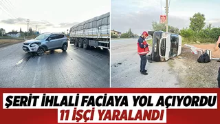 Servis minibüsü otomobile çarpıp devrildi: 11 yaralı