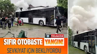 Sevkiyata hazır otobüs otoparkta alev aldı