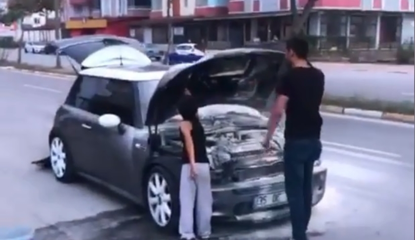 Seyir halinde alev aldı