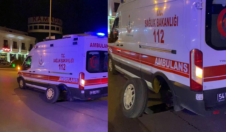 Seyir halindeki ambulansın tekeri çıktı