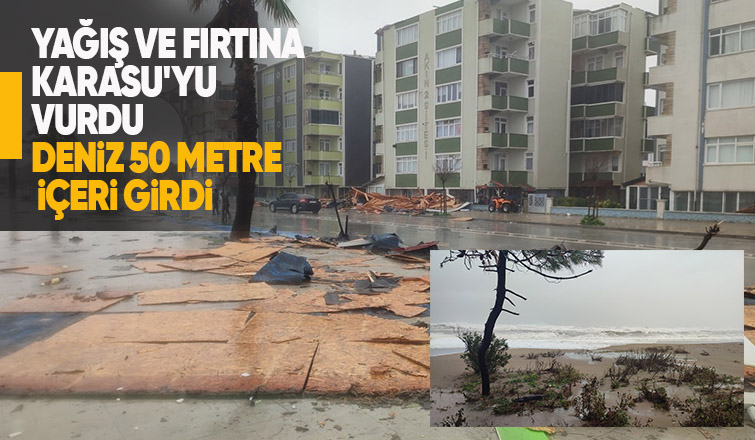 Şiddetli fırtına Karasu sahilini yıktı geçti