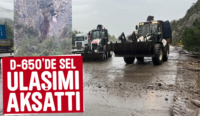 Şiddetli yağış sele dönüştü; D650 taş ve toprak ile kaplandı