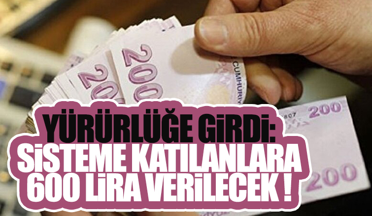 Sisteme katılanlara 600 lira verilecek