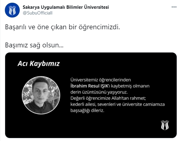 SUBÜ’den öğrencisi için başsağlığı mesajı
