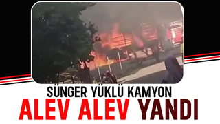 Sünger yüklü kamyon yandı