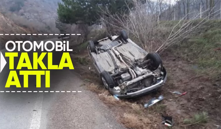 Takla atan araçtan yara almadan çıktı