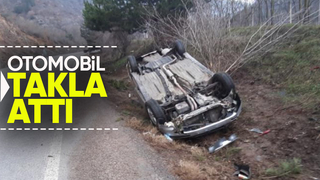 Takla atan araçtan yara almadan çıktı