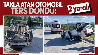 Takla atan otomobil ters döndü 2  yaralı