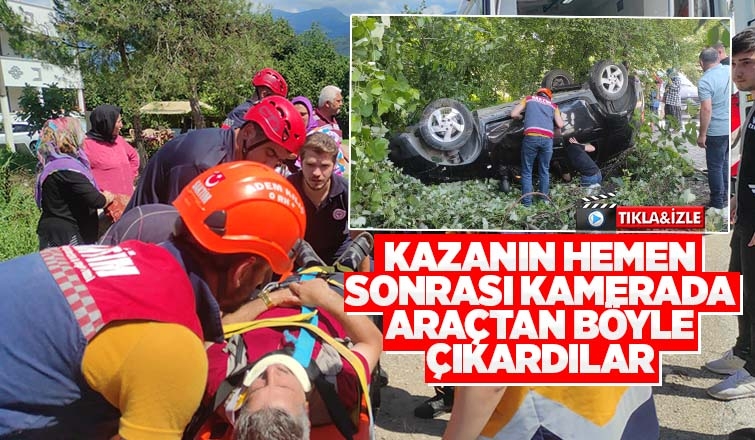 Takla atan otomobildeki 6 kişi yaralandı