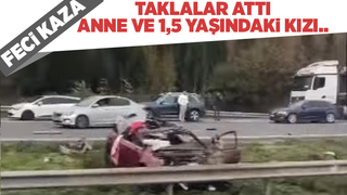Taklalar atan otomobilde anne ve kızı yaralandı