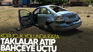 Taklalar atan otomobilin sürücüsü yaralı kurtuldu