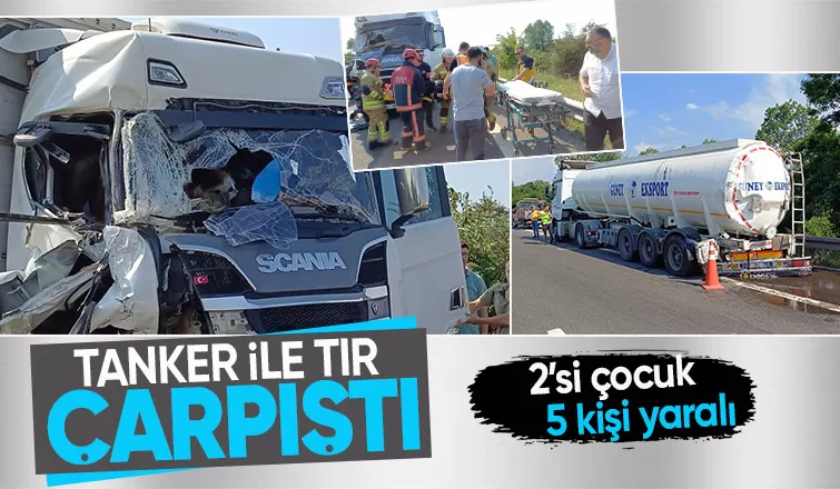 Tanker İle Tır Çarpıştı 5 Yaralı