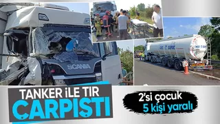 Tanker İle Tır Çarpıştı 5 Yaralı