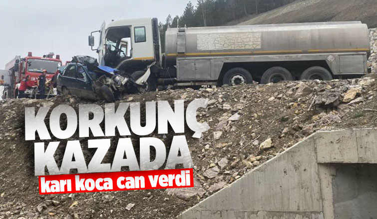 Tankerin biçtiği otomobildeki karı koca öldü