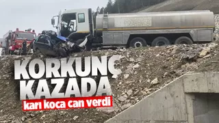 Tankerin biçtiği otomobildeki karı koca öldü