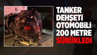 Tankerin çarptığı otomobil kağıt gibi ezildi: 1 yaralı