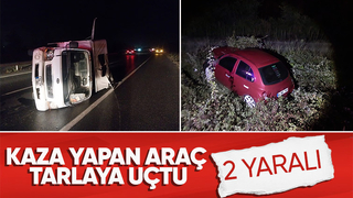 Tarlaya uçan otomobildeki 2 kişi yaralandı