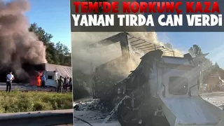 TEM'de feci kaza yanan tırda can verdi