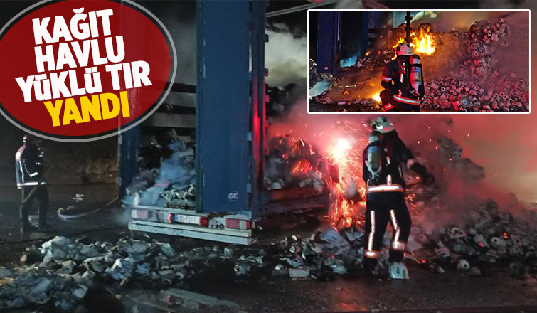TEM'de kağıt havlu yüklü tır yandı