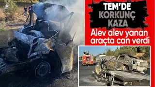 TEM'de korkunç kaza: Alev alev yanan araçta can verdi