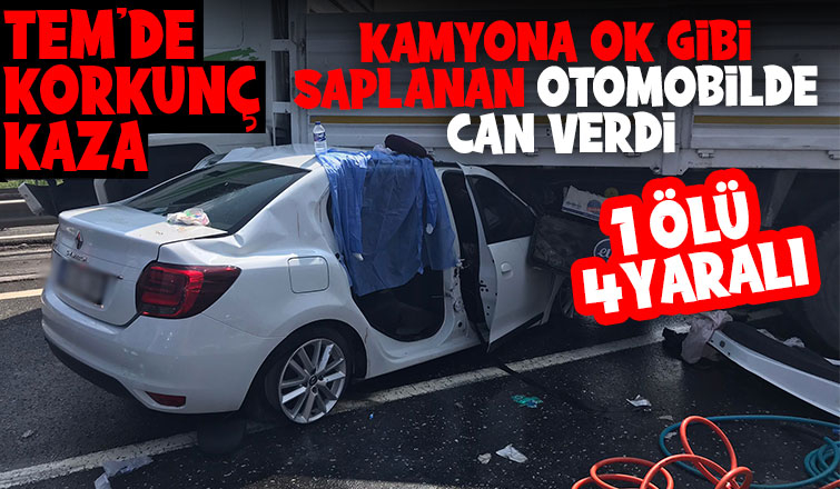 Otomobil, yan dönen kamyona ok gibi saplandı: 1 ölü 4 yaralı