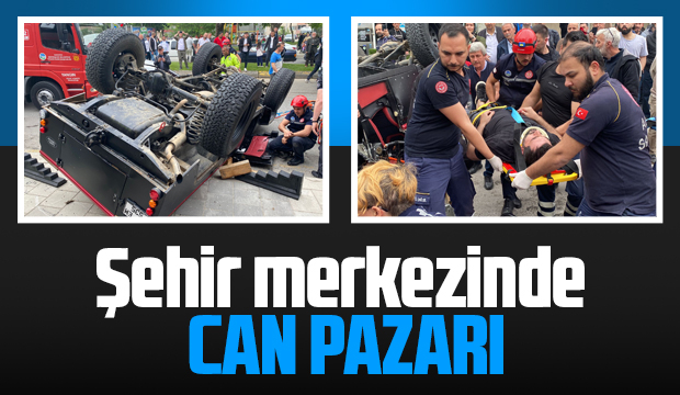 Ters dönen arazi aracında sıkıştı