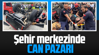 Ters dönen arazi aracında sıkıştı