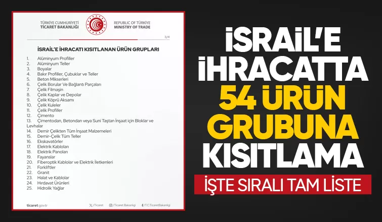 Ticaret Bakanlığı açıkladı: İsrail'e ihracat kısıtlaması