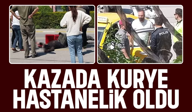 Ticari taksi ile moto kurye çarpıştı