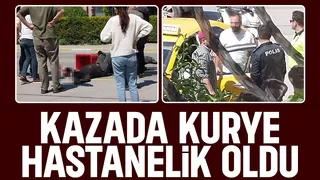 Ticari taksi ile moto kurye çarpıştı