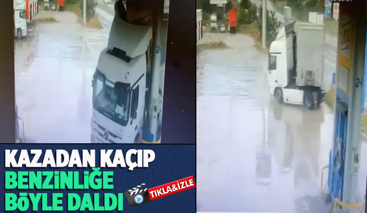 Tır, akaryakıt istasyonuna böyle dalmış