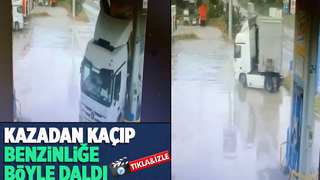 Tır, akaryakıt istasyonuna böyle dalmış