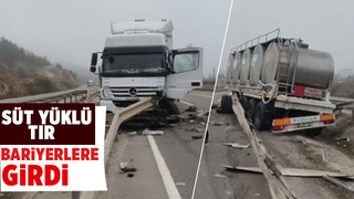 Tır bariyerlere girdi