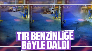 Tır benzinliğe böyle daldı