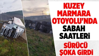 Tır devrildi sürücü şoka girdi