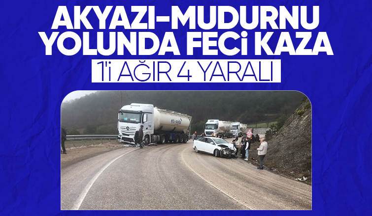 Tır ile otomobil çarpıştı 1'i ağır 4 yaralı