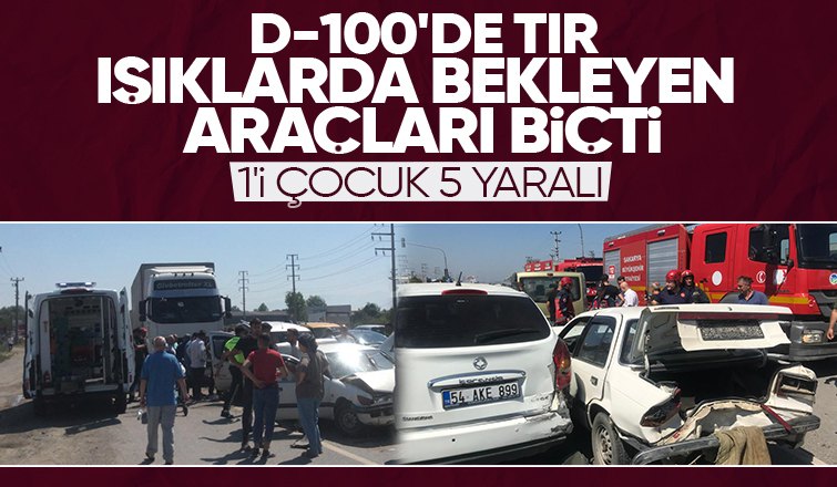 tır trafik ışıklarında duran araçlara çarptı 5 yaralı.