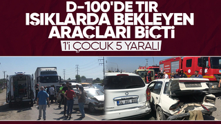 tır trafik ışıklarında duran araçlara çarptı 5 yaralı.