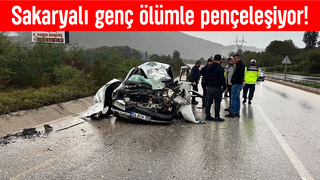 Tıra çarpan otomobilin sürücüsü yaşam savaşı veriyor