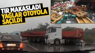 Tırdaki madeni yağlar otoyola saçıldı