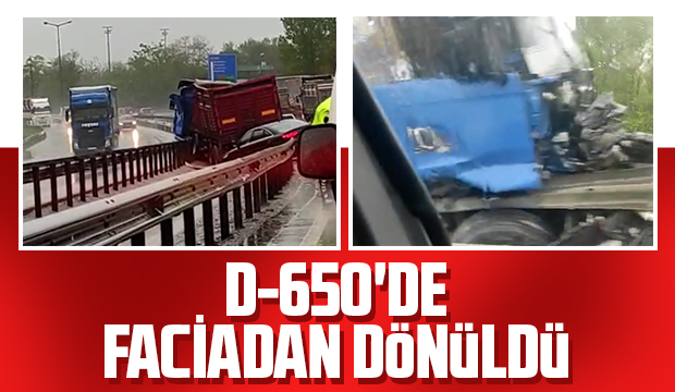 Tırı bariyerler durdurdu