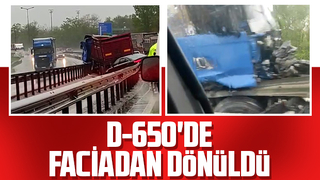 Tırı bariyerler durdurdu