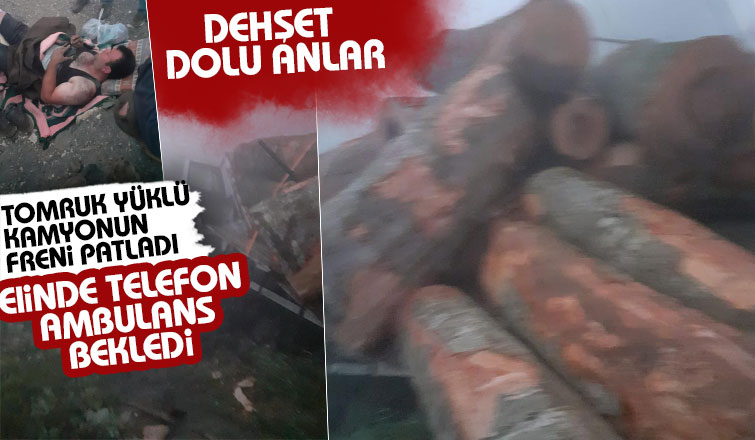 Tomruk yüklü kamyonun freni patladı, faciadan dönüldü