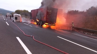 Tomruk yüklü tıra çarptı: Alev alev yandı