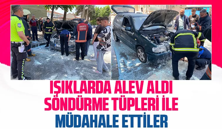 Trafik ışıklarında alev aldı