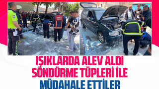 Trafik ışıklarında alev aldı