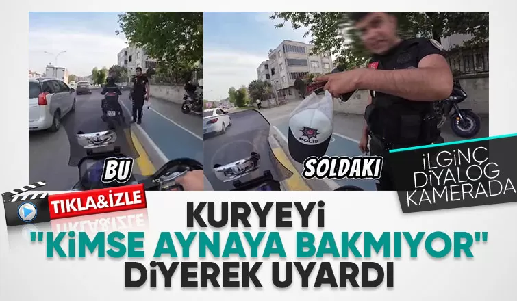 Trafik polisi ile moto kurye arasındaki ilginç diyalog kamerada