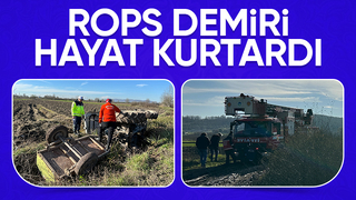 Traktör devrildi, rops demiri hayatını kurtardı