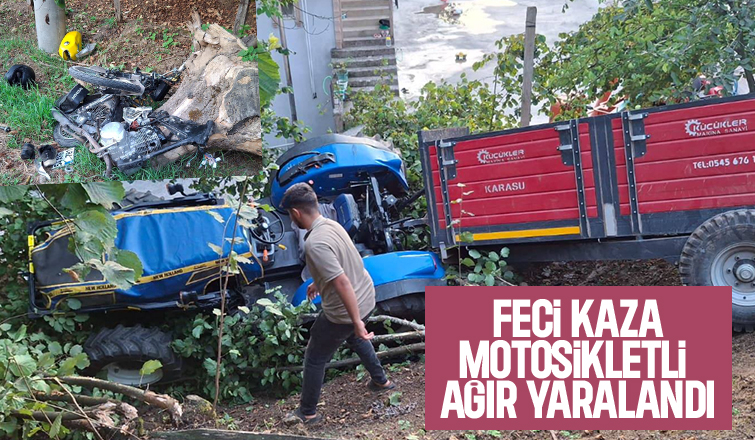 Traktör ile çarpışan motosikletli ağır yaralandı